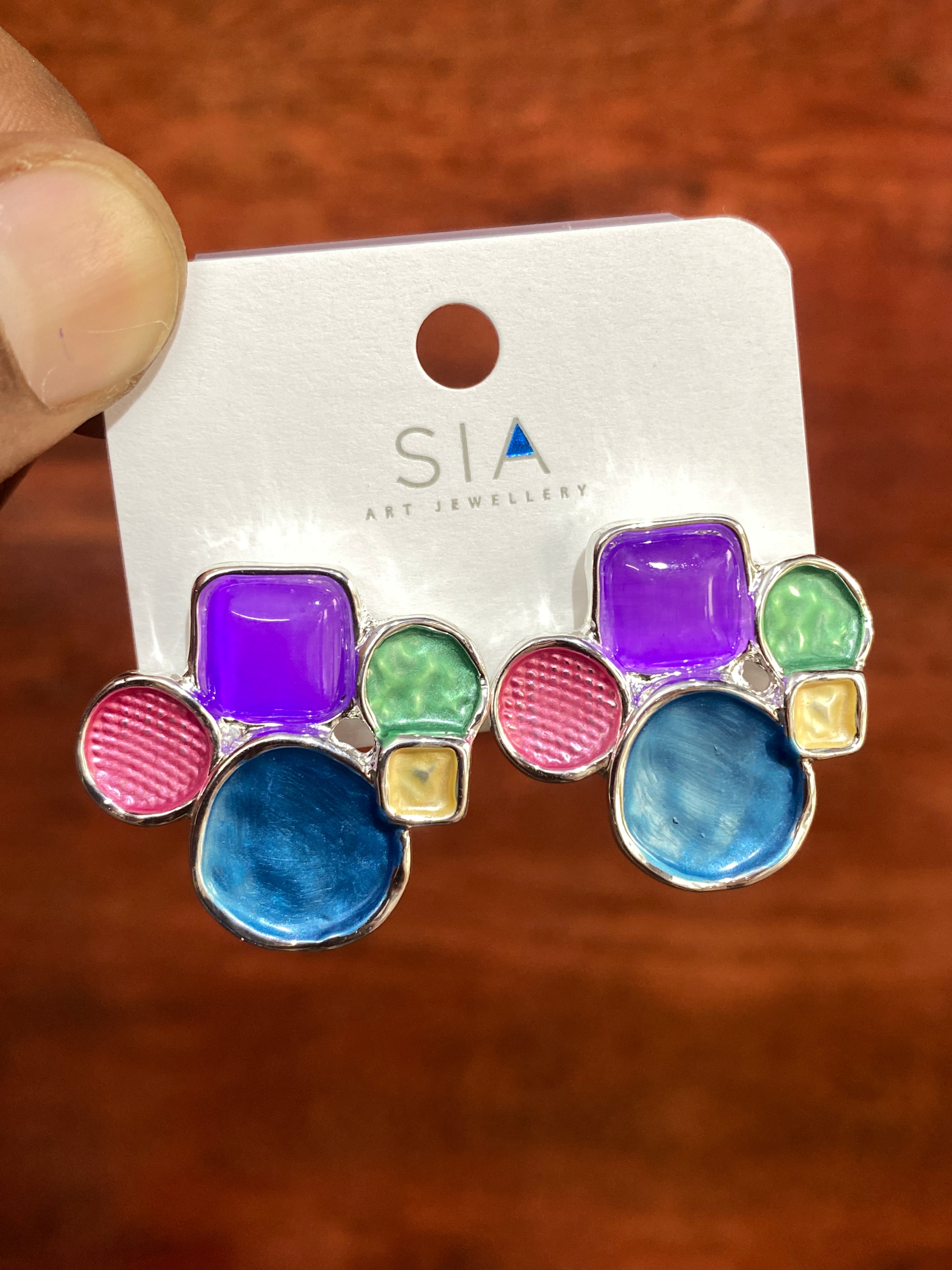Candy Pop Geometric Stud Earrings – Multicolor Premium Statement Earrings for Women