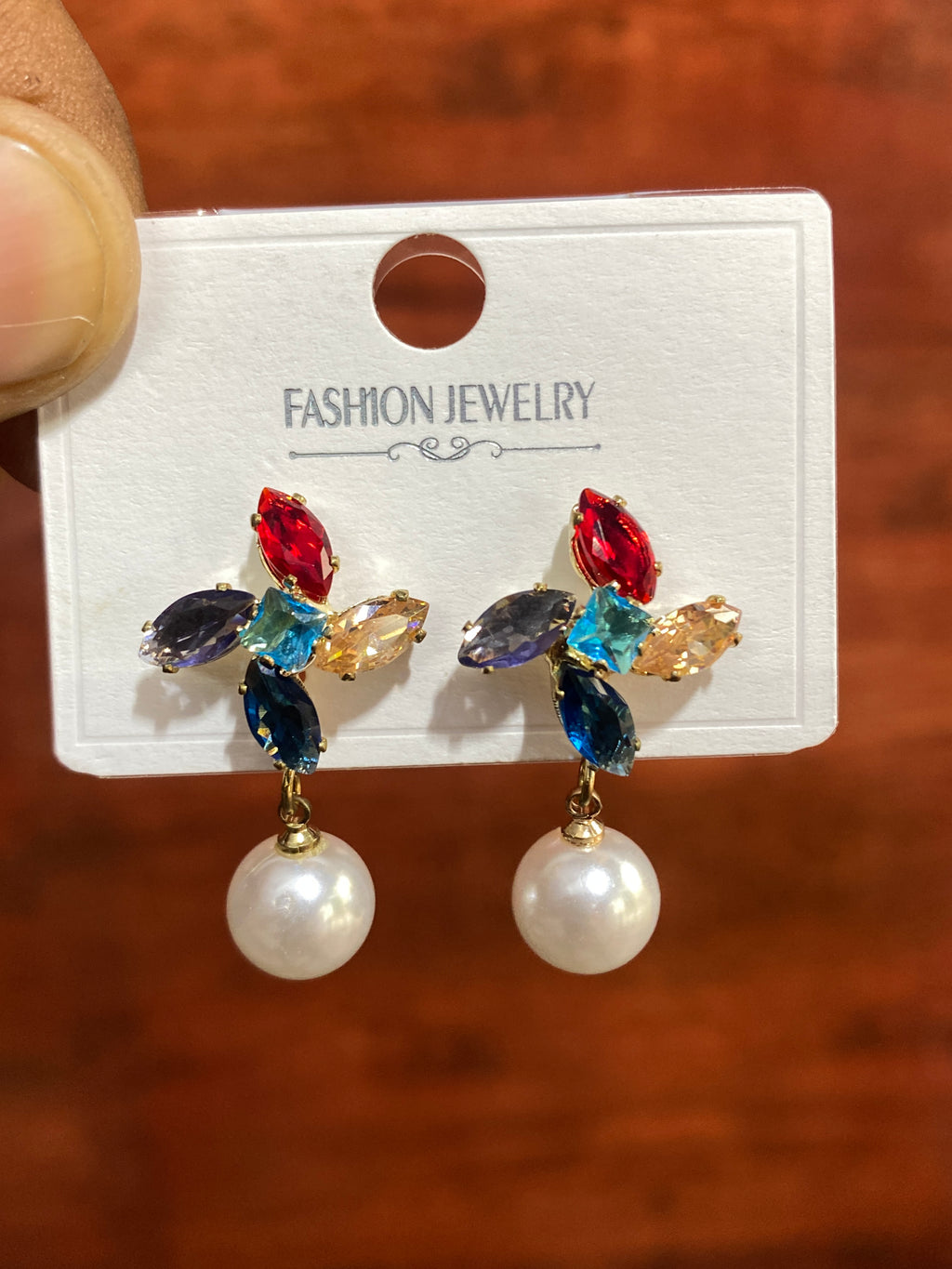 Multicolor Crystal Flower Pearl Drop Earrings for Women | Gold-Tone Party, Wedding & Festive Statement Earrings