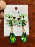 Elegant Green Floral Crystal Drop Earrings for Women | Premium Statement Party Earrings | Gold-Plated Fashion Jewellery