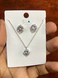 Elegant Silver-Plated Solitaire Zircon Pendant Necklace & Stud Earrings Set for Women | Crystal Jewellery Set for Girls | Daily Wear, Party & Gift Collection