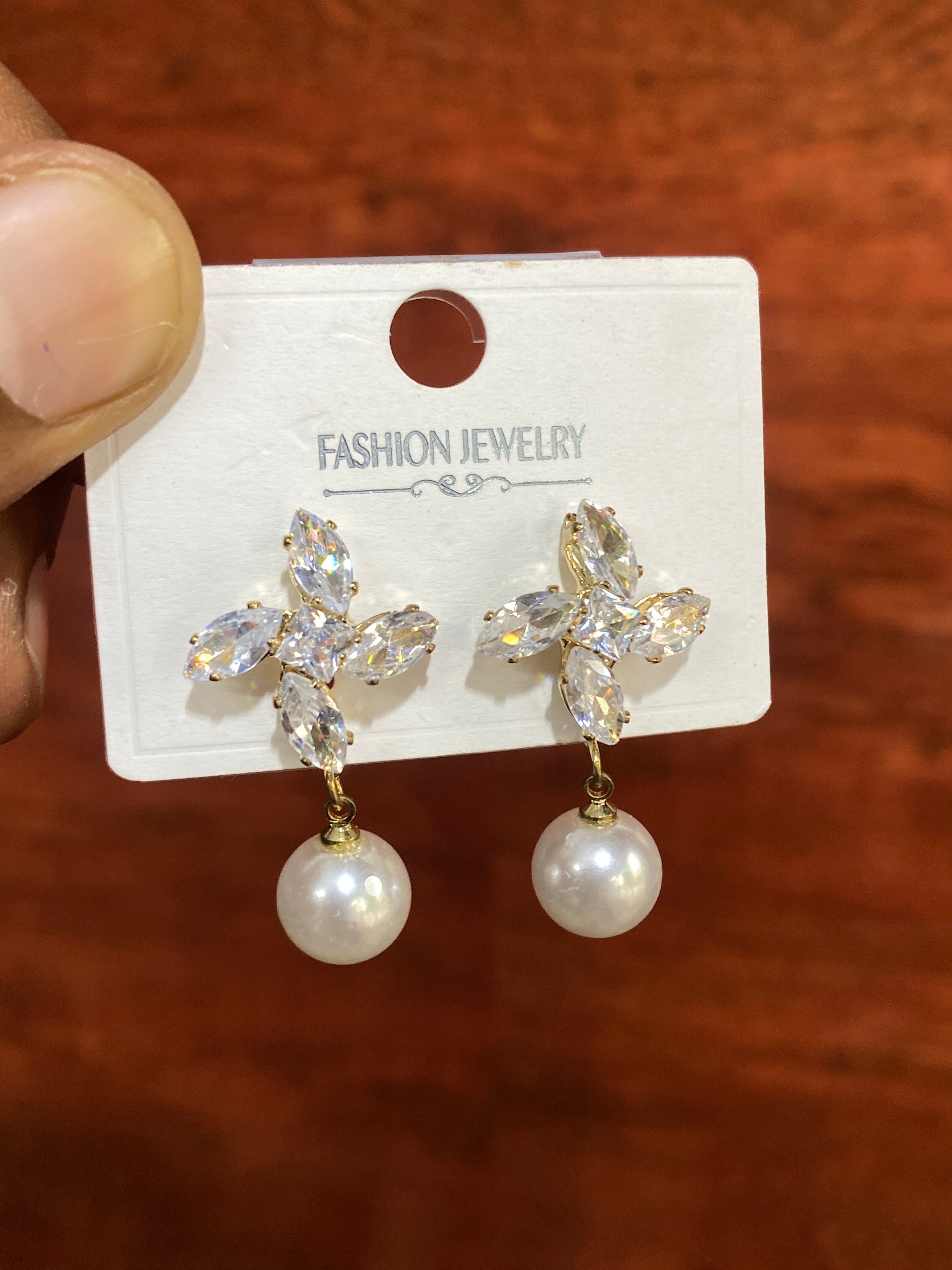 Sparkling Crystal Floral Pearl Drop Earrings for Women | Gold-Tone Elegant Party, Wedding & Festive Earrings