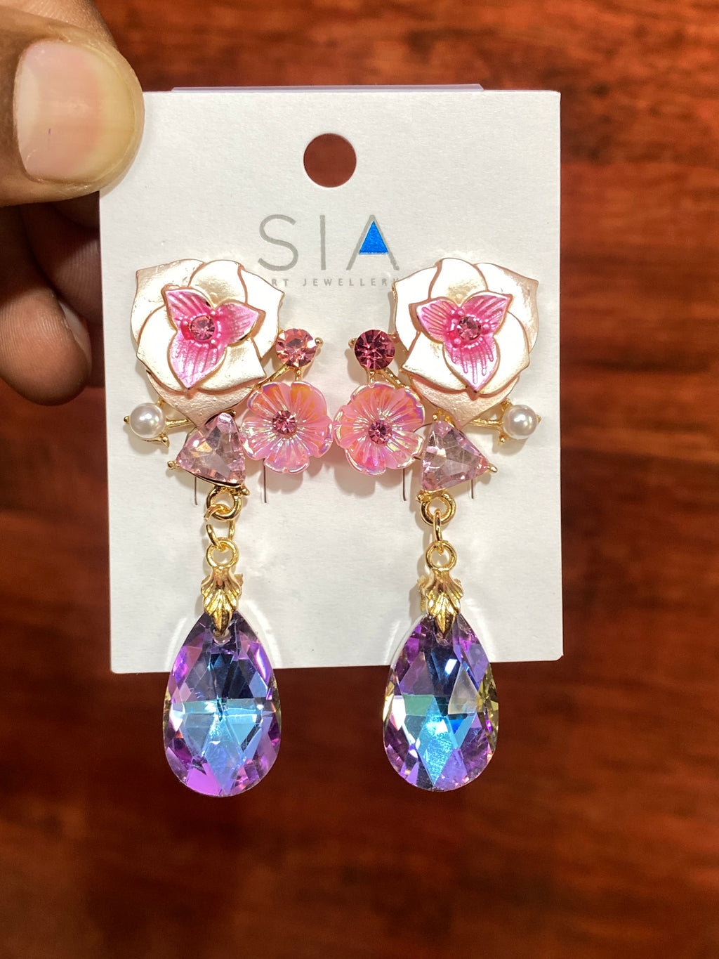 Premium Pink Floral Crystal Drop Earrings for Women | Elegant Statement Party Earrings | Gold-Plated Fashion Jewellery