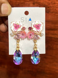 Premium Pink Floral Crystal Drop Earrings for Women | Elegant Statement Party Earrings | Gold-Plated Fashion Jewellery