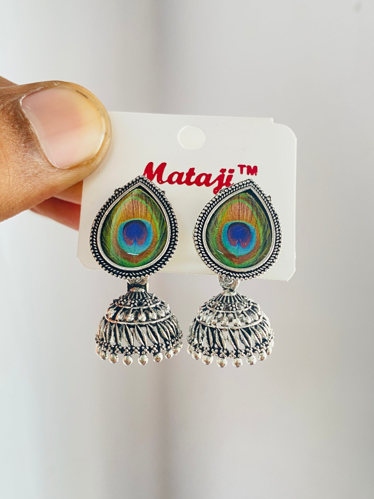 🦚✨ Peacock Feather Jhumka Earrings – Oxidised Silver Traditional Indian Earrings