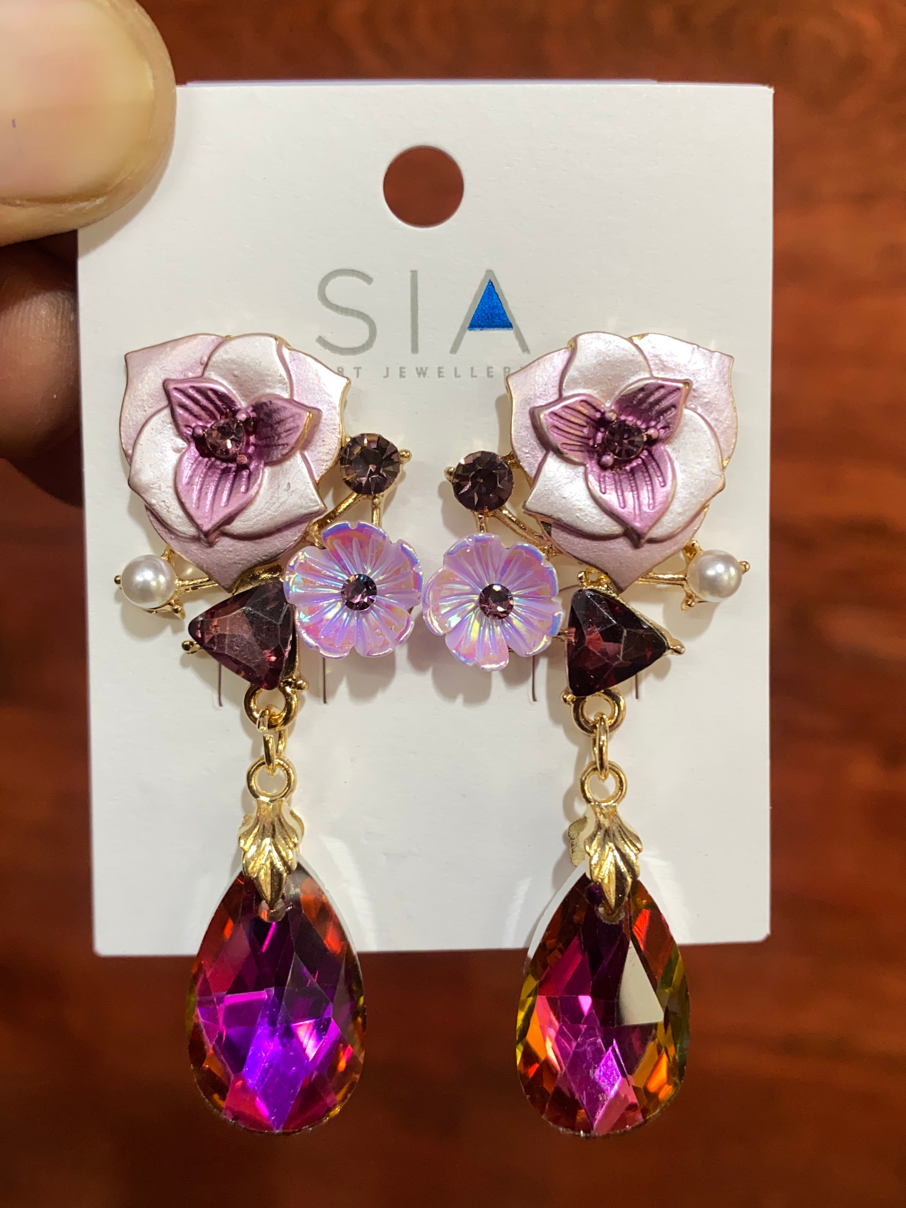 Luxury Pink Floral Crystal Drop Earrings for Women | Premium Statement Party Earrings | Gold-Plated Fashion Jewellery