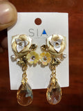 Luxury Floral Crystal Drop Earrings for Women | Gold-Tone Pearl & Rhinestone Statement Earrings | Elegant Party & Wedding Jewelry