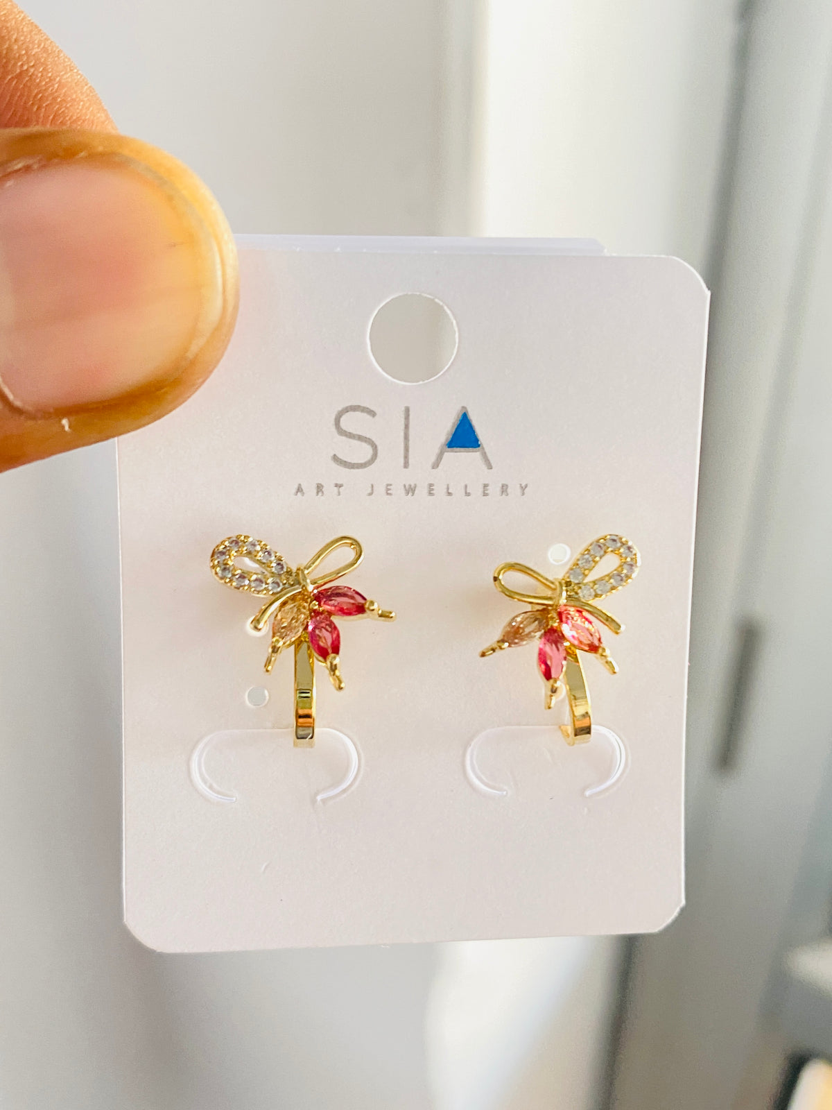 Elegant Butterfly Floral Hoop Earrings for Women | Gold-Tone CZ & Pink Crystal Earrings | Trendy Party & Daily Wear Jewellery