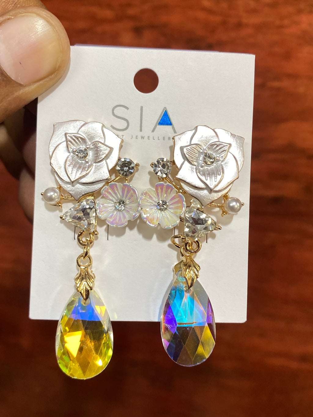 Luxury White Floral Crystal Drop Earrings for Women | Premium Statement Party Earrings | Gold-Plated Fashion Jewellery