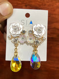 Luxury White Floral Crystal Drop Earrings for Women | Premium Statement Party Earrings | Gold-Plated Fashion Jewellery
