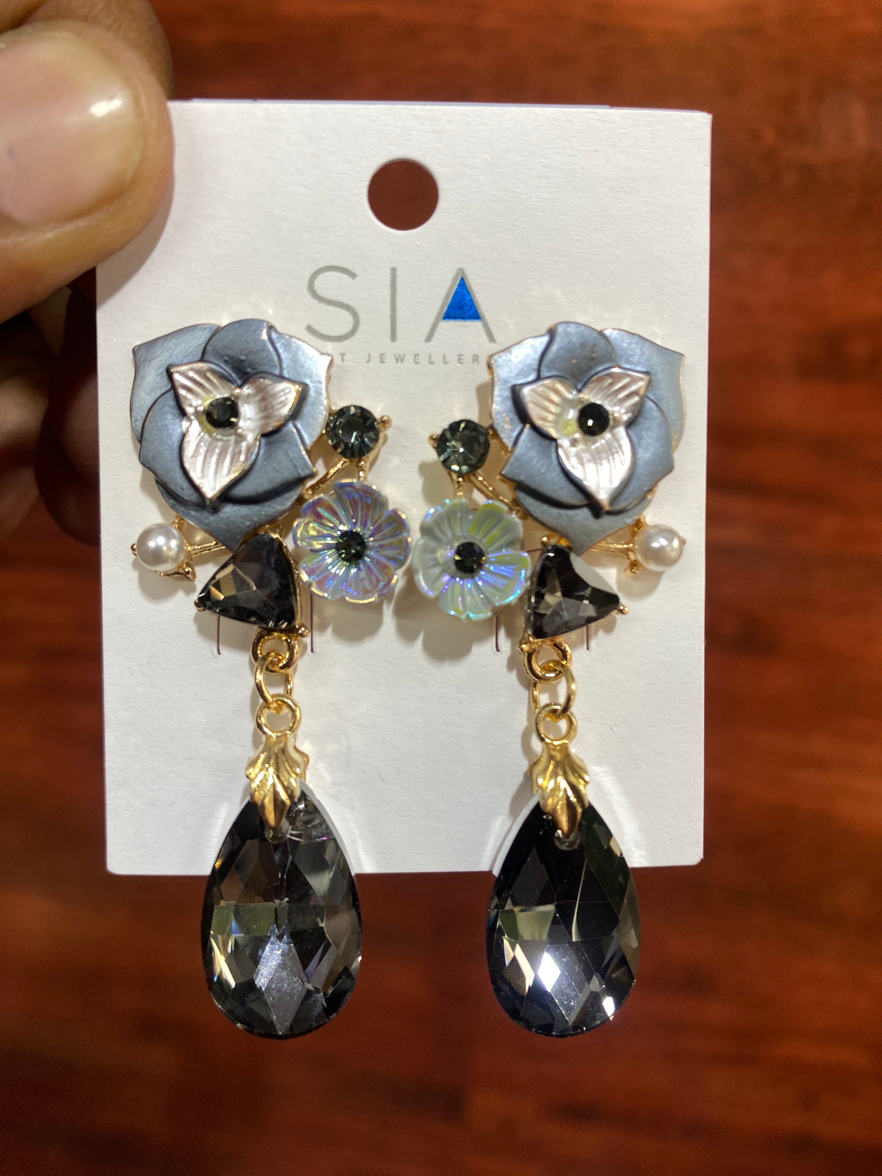 Elegant Blue Floral Crystal Drop Earrings for Women | Premium Statement Party Earrings | Lightweight Fashion Jewellery