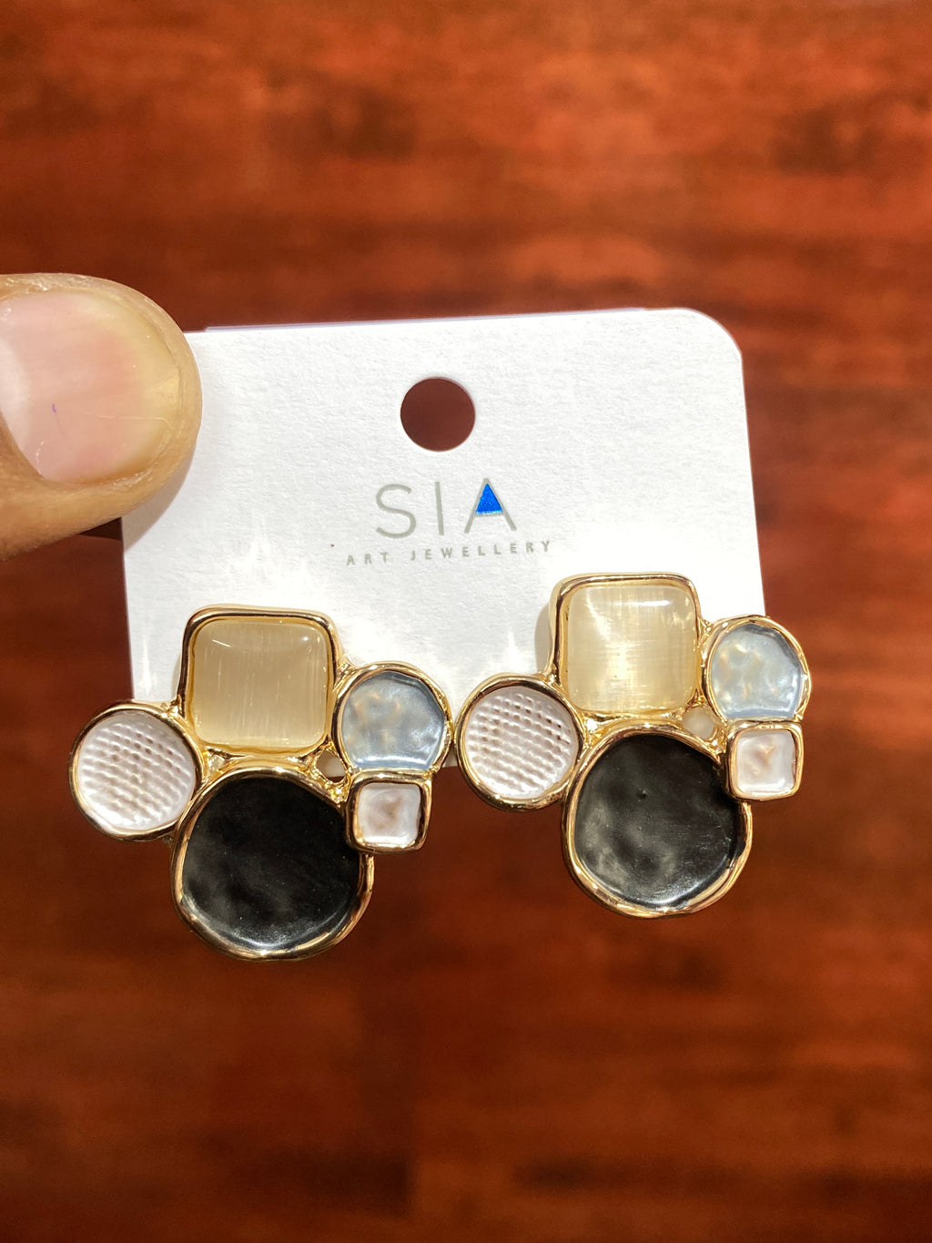 Midnight Mosaic Geometric Stud Earrings – Premium Gold-Tone Statement Earrings for Women