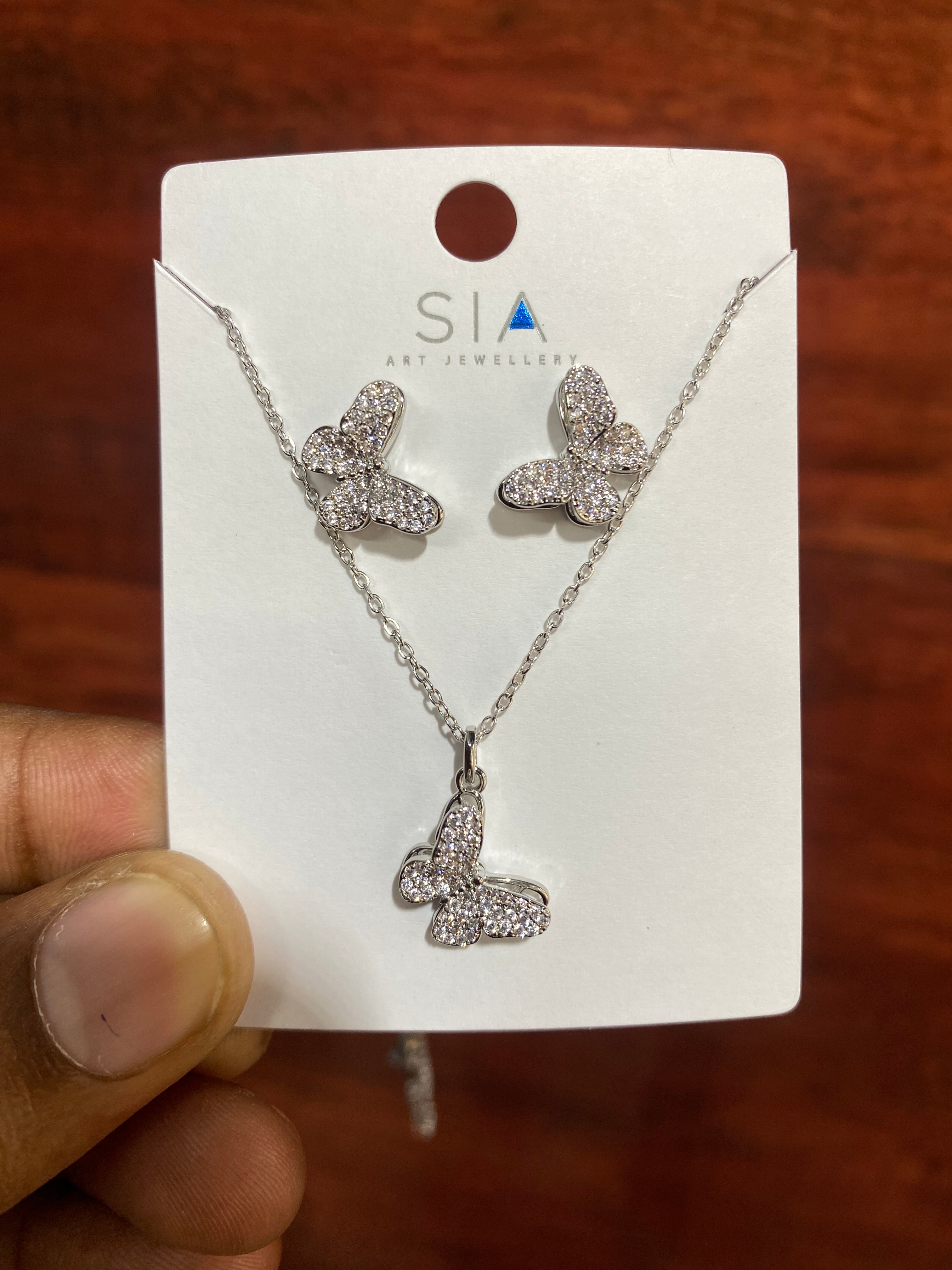 Silver-Tone Crystal Butterfly Pendant Necklace & Stud Earrings Set for Women | Elegant Butterfly Jewellery Set