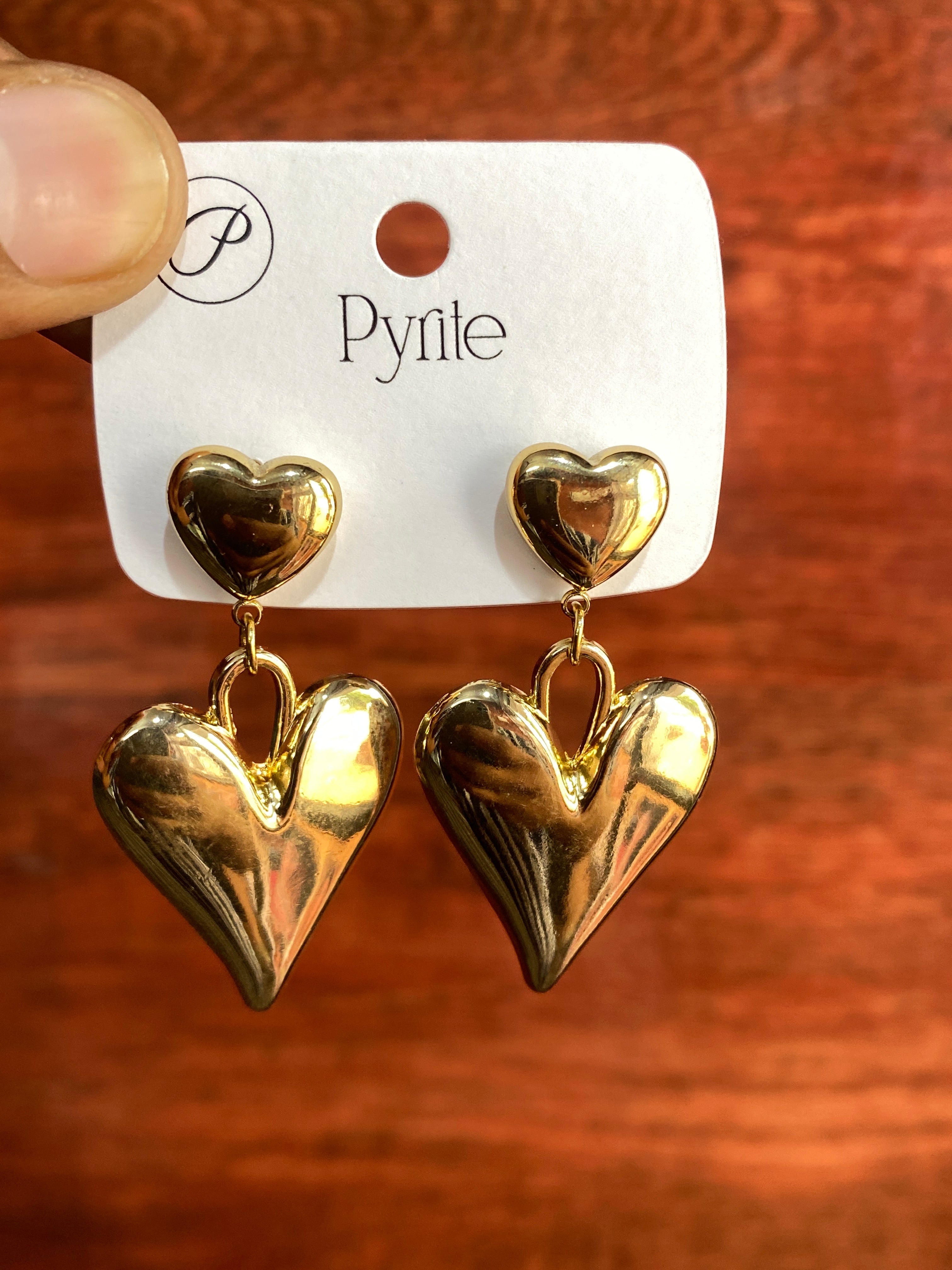Golden Double Heart Statement Drop Earrings