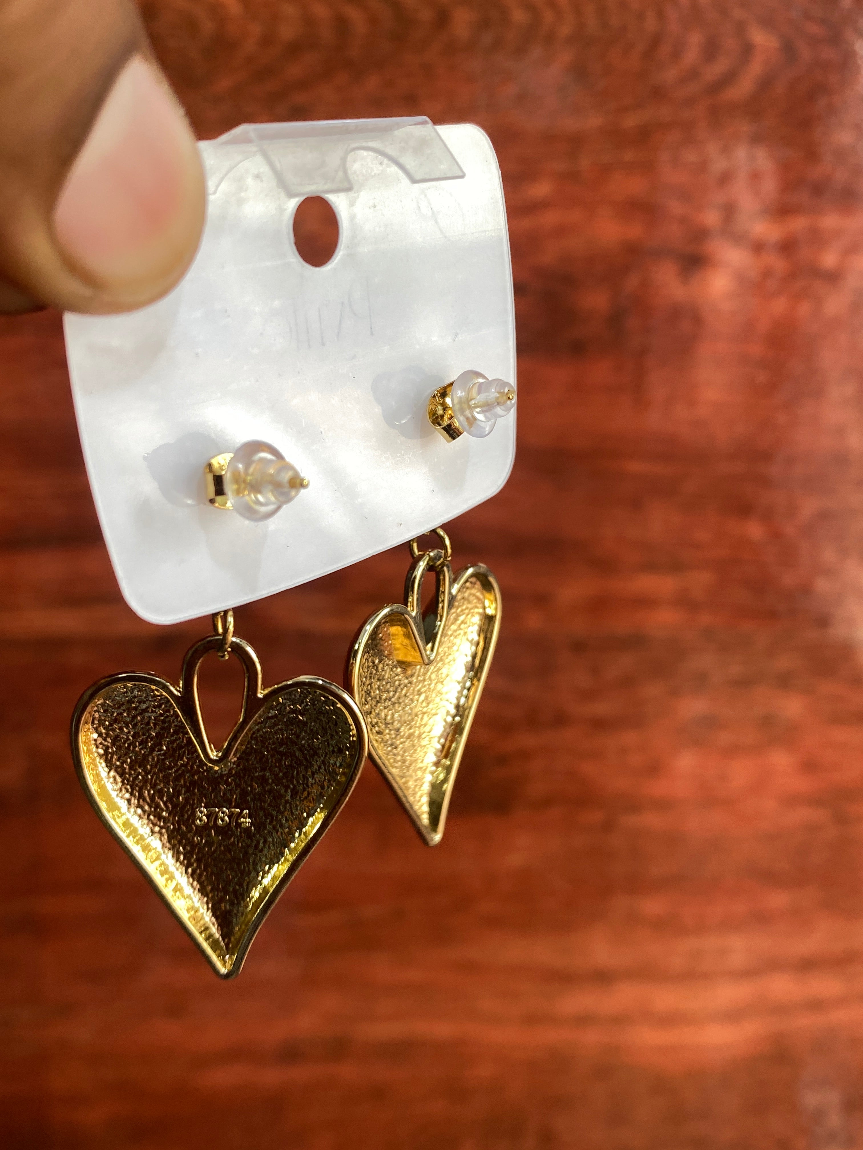 Golden Double Heart Statement Drop Earrings