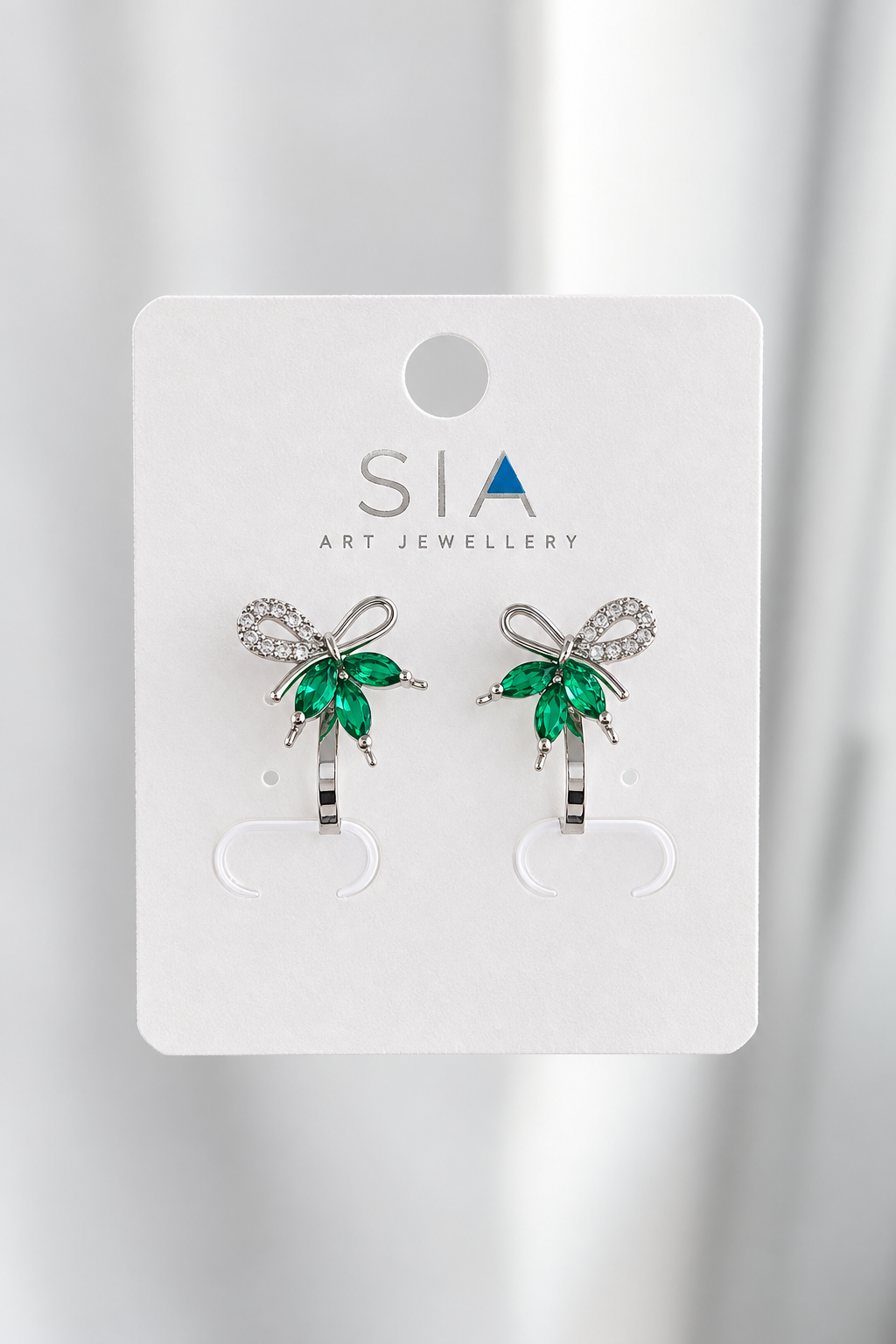 Green Crystal Palm Tree Bow Earrings – No Fingers