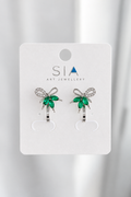 Green Crystal Palm Tree Bow Earrings – No Fingers