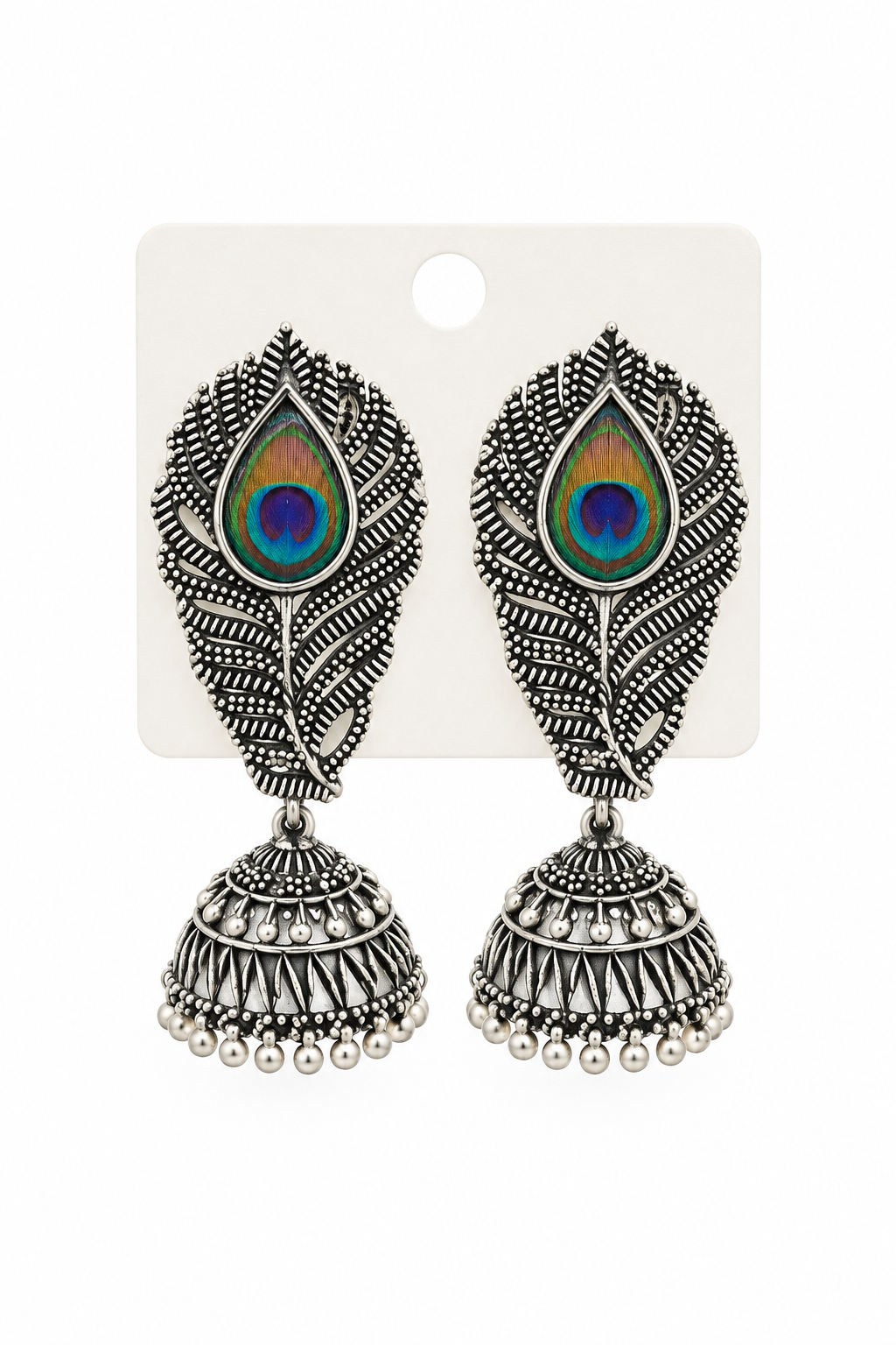 Peacock Feather Leaf Jhumka – No Fingers