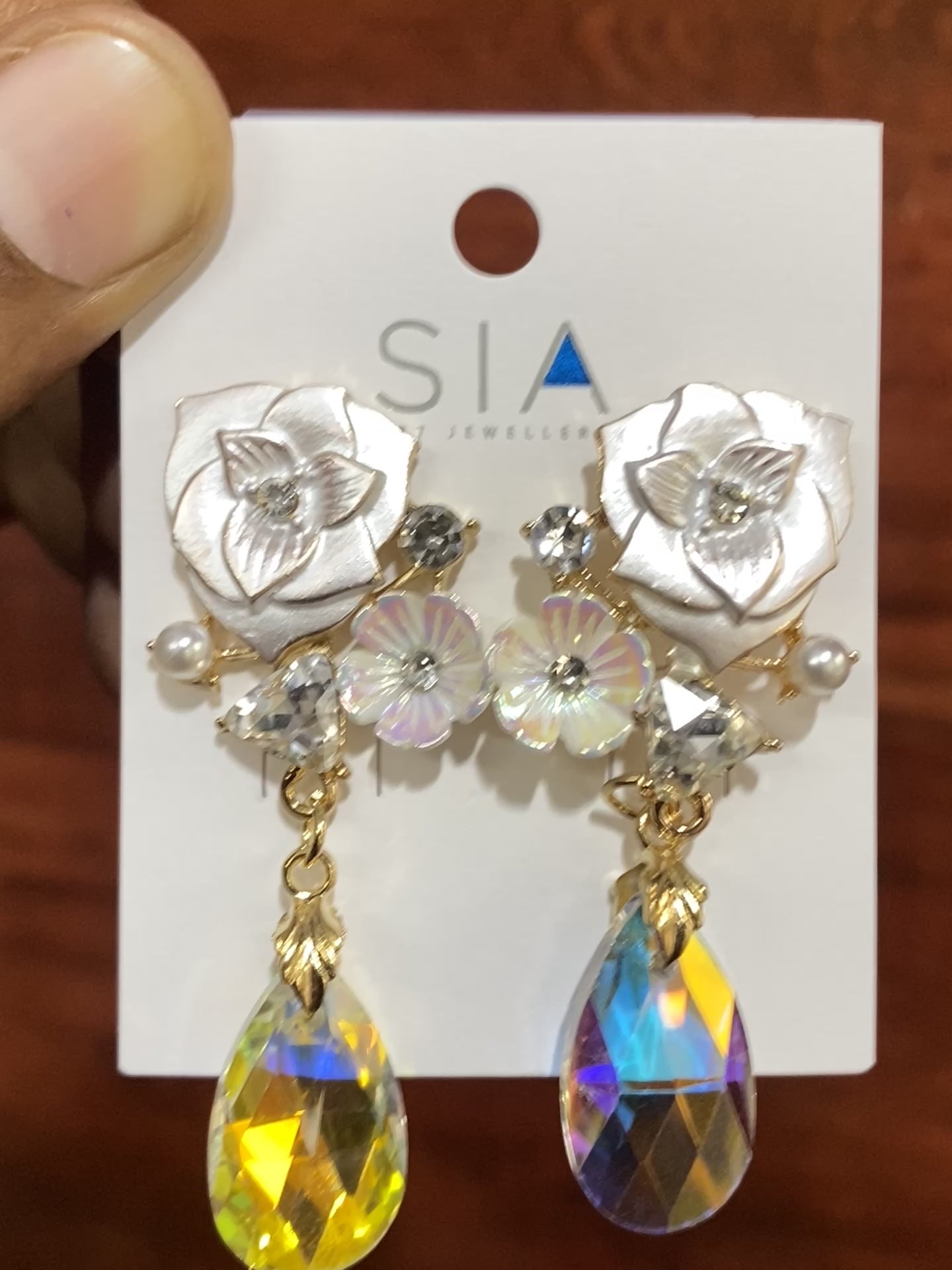 Luxury White Floral Crystal Drop Earrings for Women | Premium Statement Party Earrings | Gold-Plated Fashion Jewellery