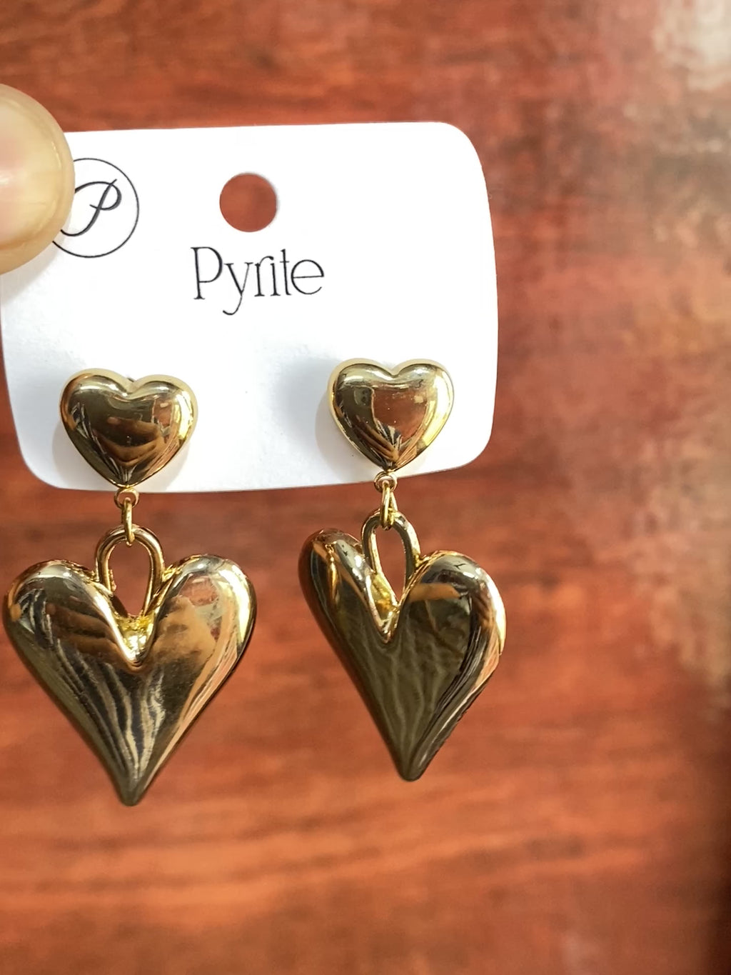 Golden Double Heart Statement Drop Earrings