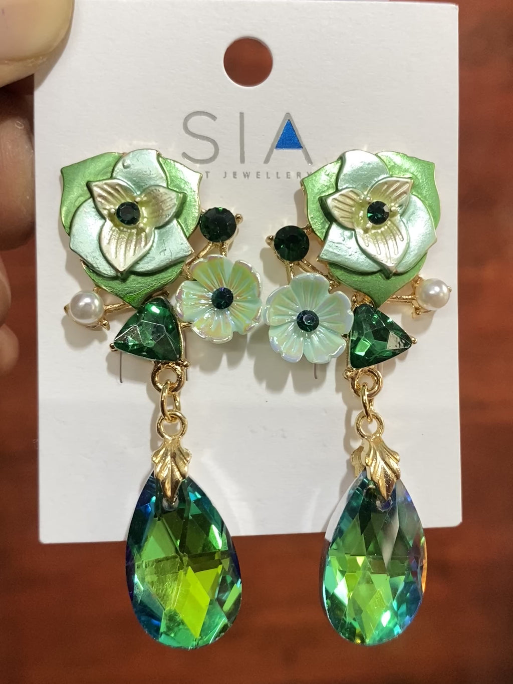 Elegant Green Floral Crystal Drop Earrings for Women | Premium Statement Party Earrings | Gold-Plated Fashion Jewellery