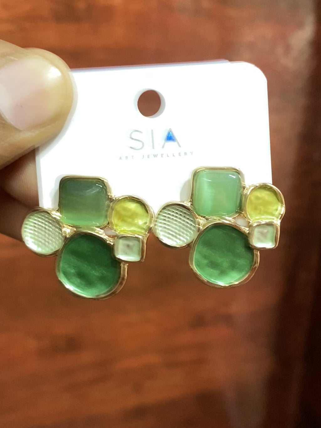 Emerald Mosaic Geometric Stud Earrings – Premium Gold-Tone Statement Earrings for Women