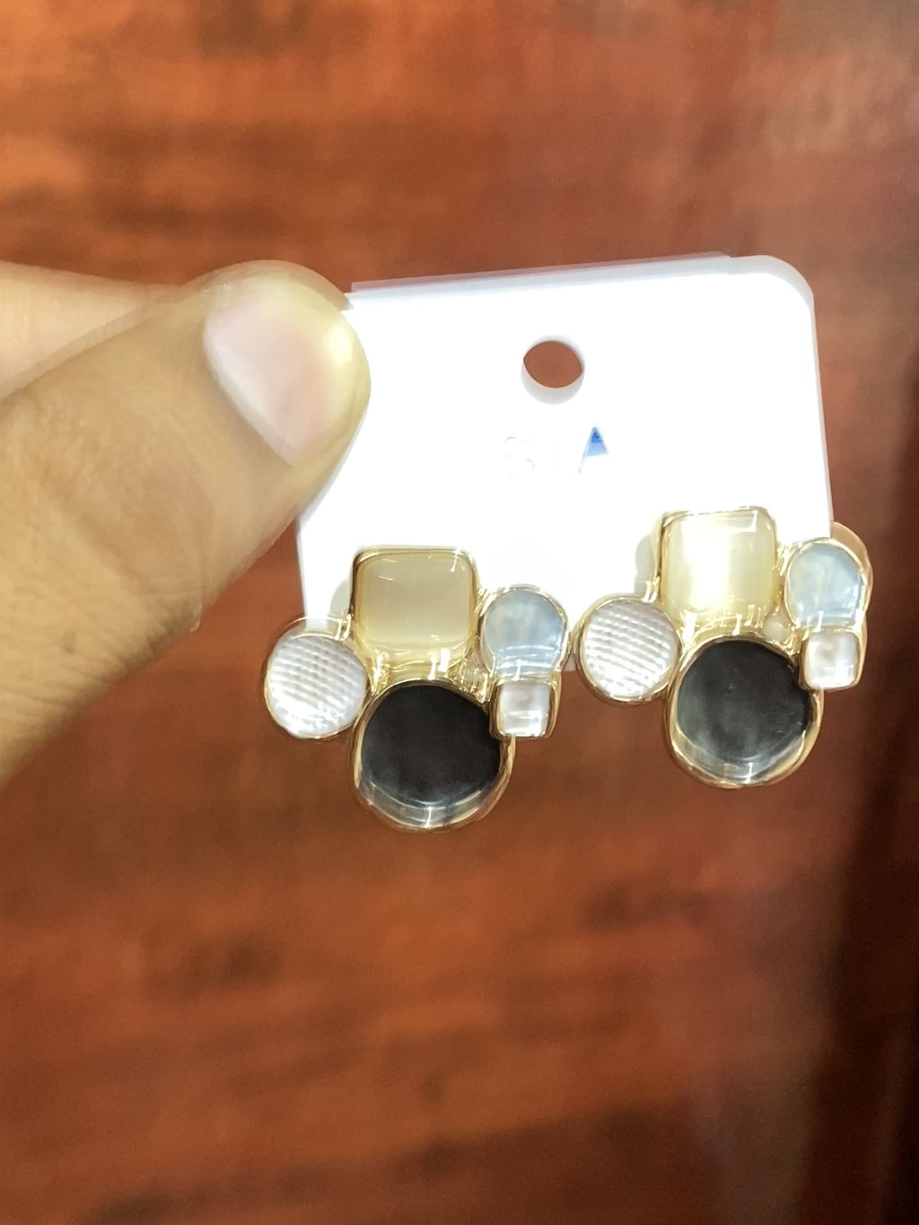 Midnight Mosaic Geometric Stud Earrings – Premium Gold-Tone Statement Earrings for Women