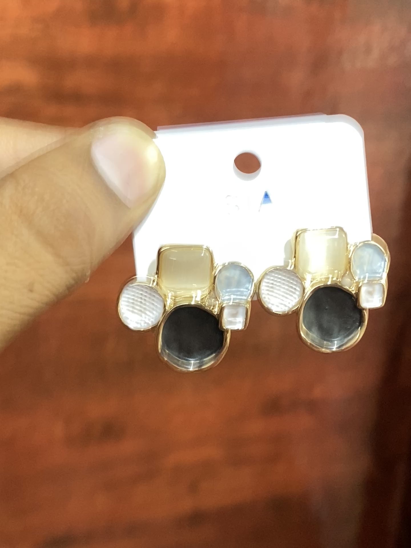 Midnight Mosaic Geometric Stud Earrings – Premium Gold-Tone Statement Earrings for Women