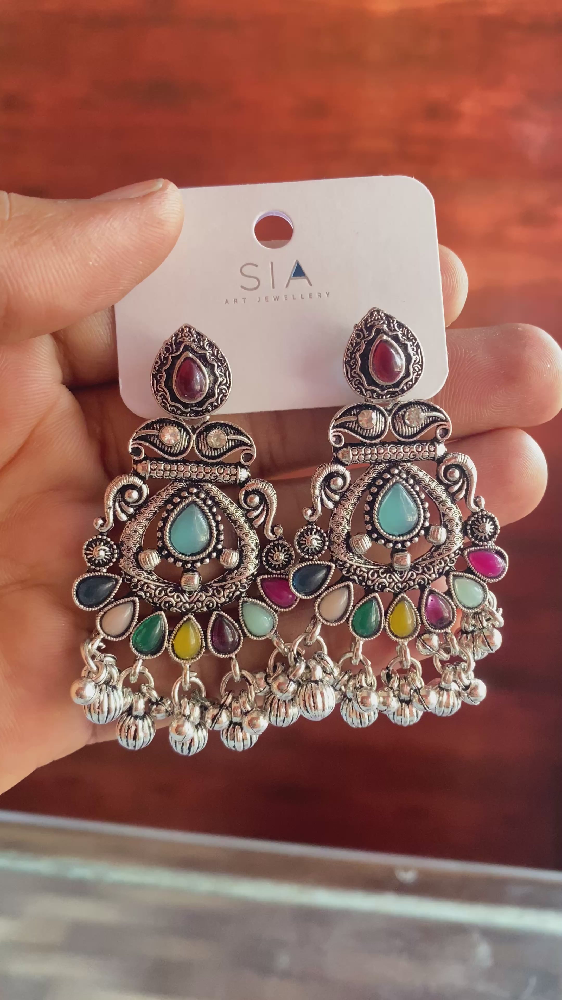 Rangoli Oxidised Chandbali Earrings