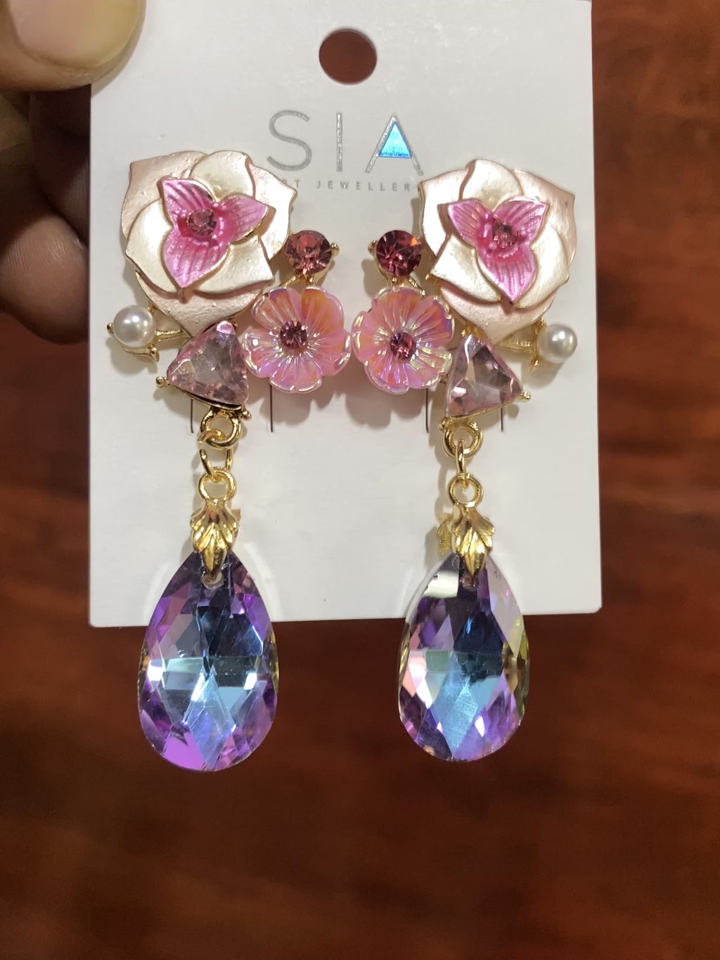 Premium Pink Floral Crystal Drop Earrings for Women | Elegant Statement Party Earrings | Gold-Plated Fashion Jewellery