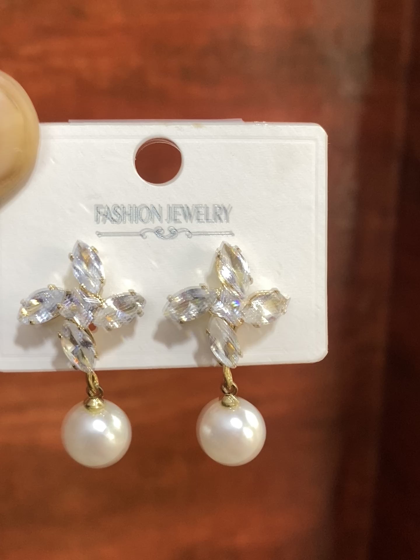 Sparkling Crystal Floral Pearl Drop Earrings for Women | Gold-Tone Elegant Party, Wedding & Festive Earrings