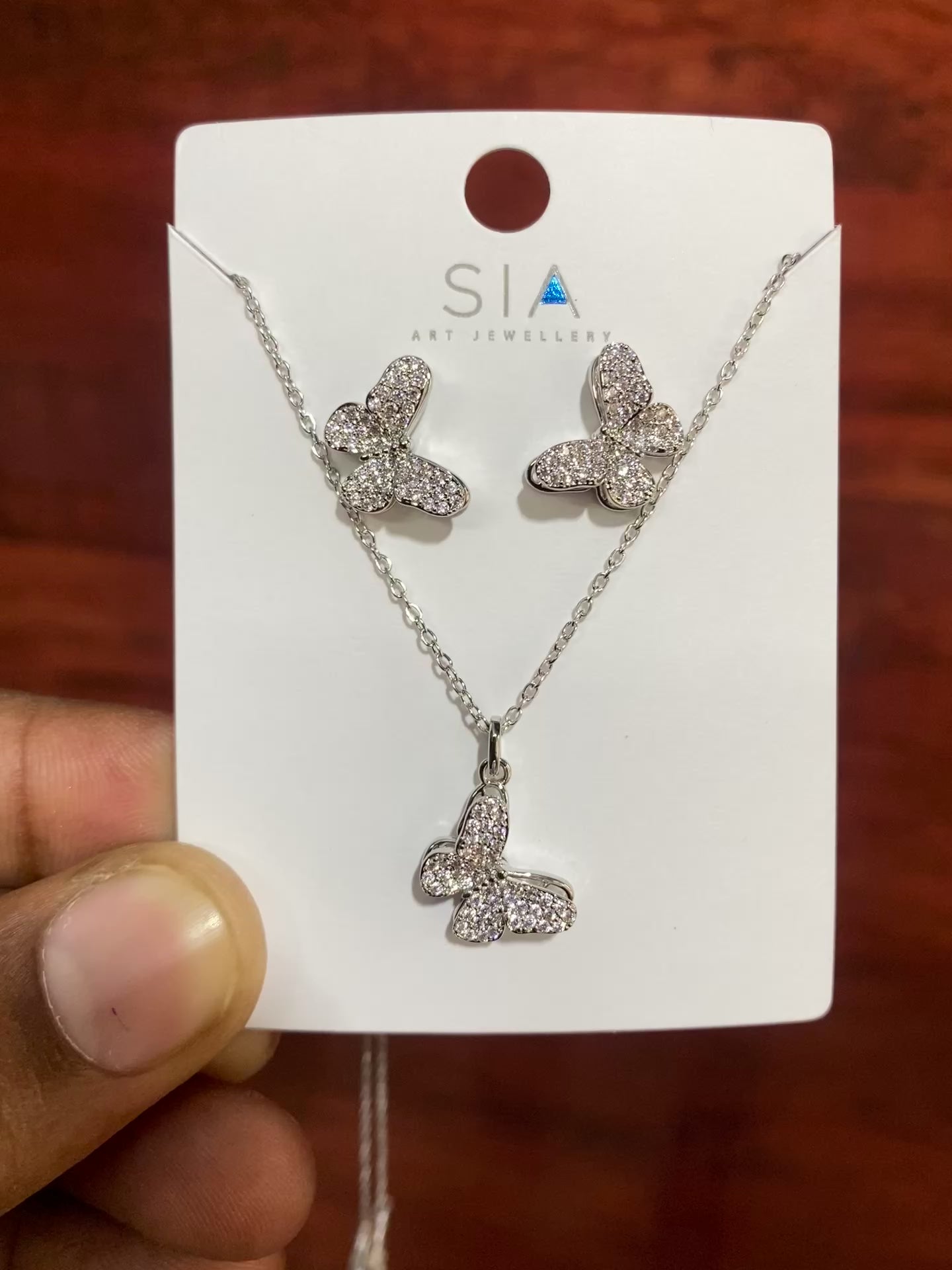Silver-Tone Crystal Butterfly Pendant Necklace & Stud Earrings Set for Women | Elegant Butterfly Jewellery Set