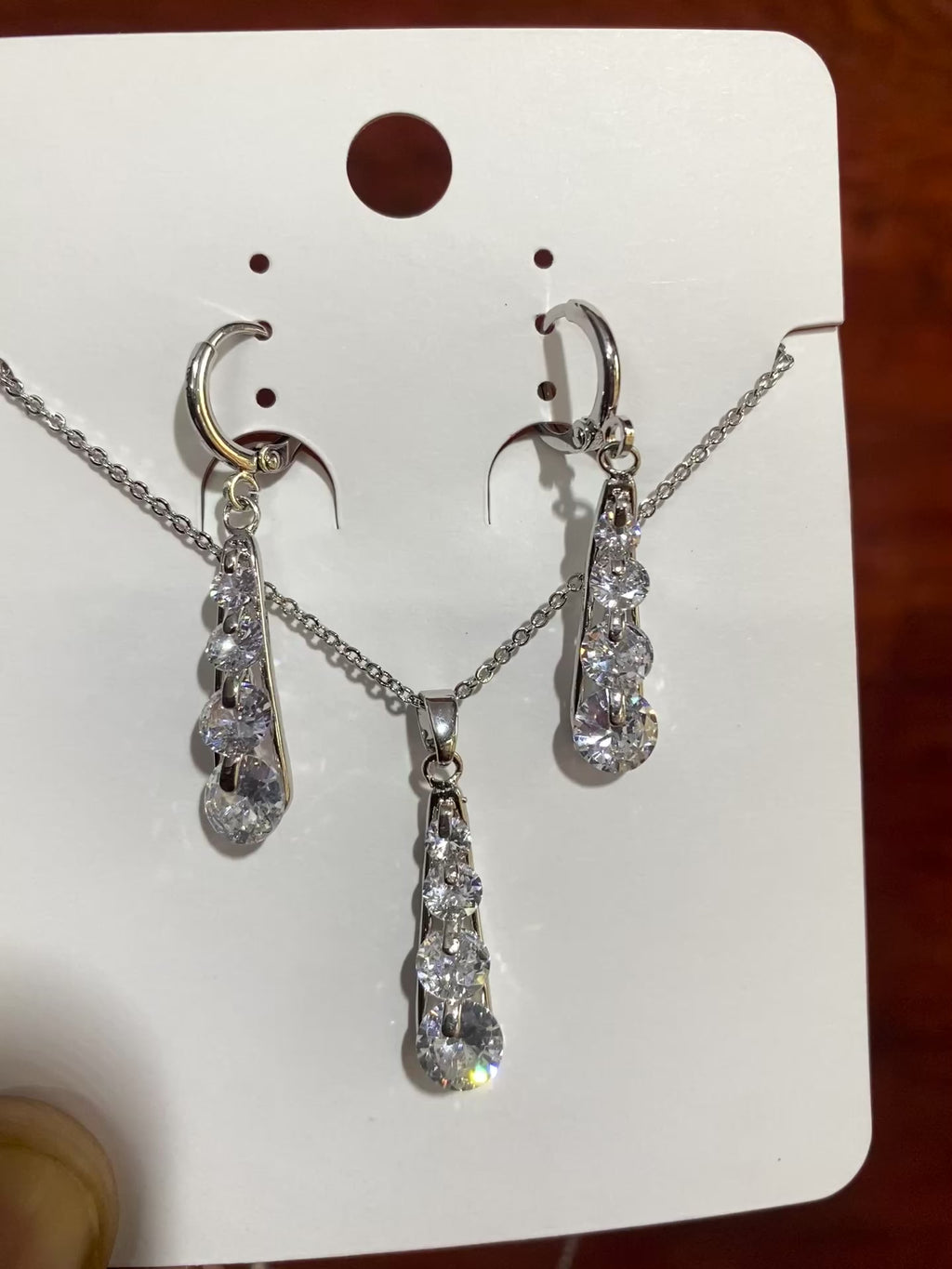 Silver Crystal Drop Pendant Necklace & Dangle Earrings Set for Women | Cubic Zirconia (CZ) Bridal Jewellery Set | Elegant Party Wear Necklace Set