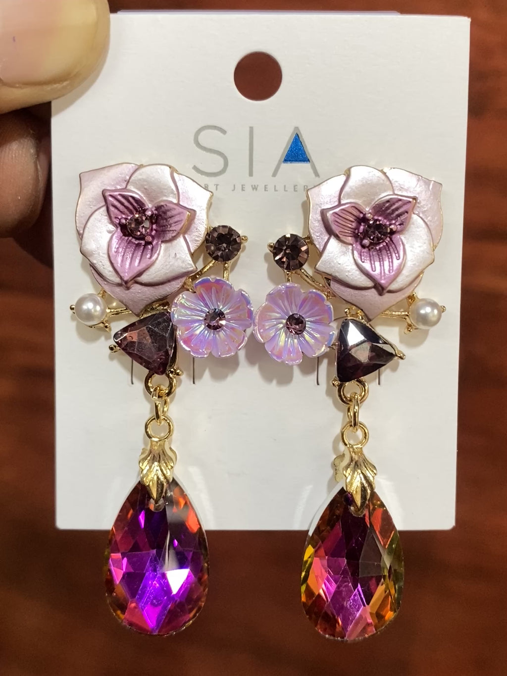 Luxury Pink Floral Crystal Drop Earrings for Women | Premium Statement Party Earrings | Gold-Plated Fashion Jewellery