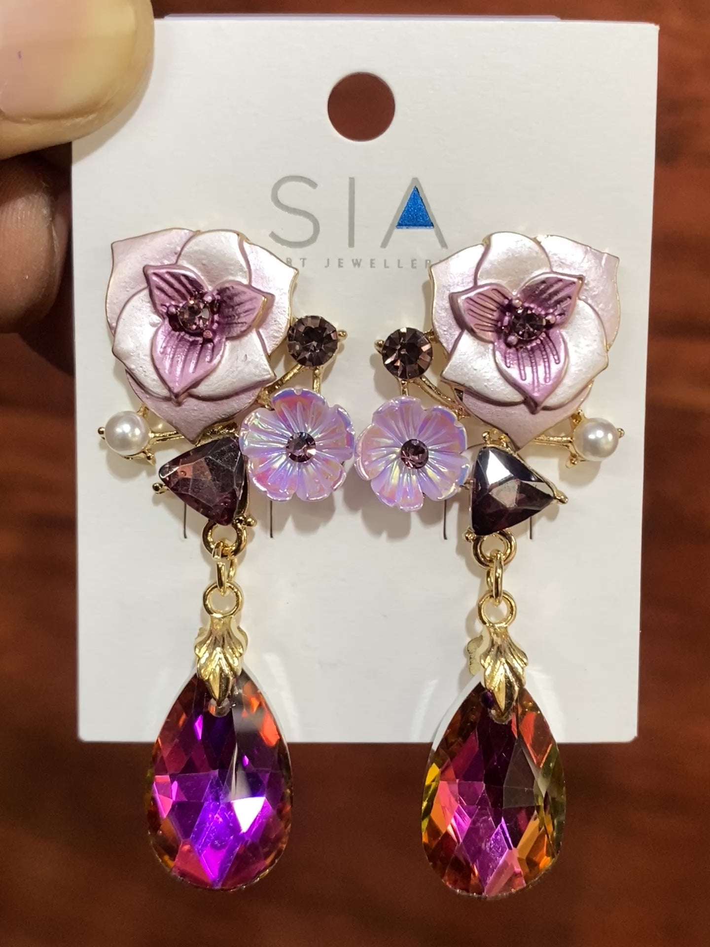 Luxury Pink Floral Crystal Drop Earrings for Women | Premium Statement Party Earrings | Gold-Plated Fashion Jewellery