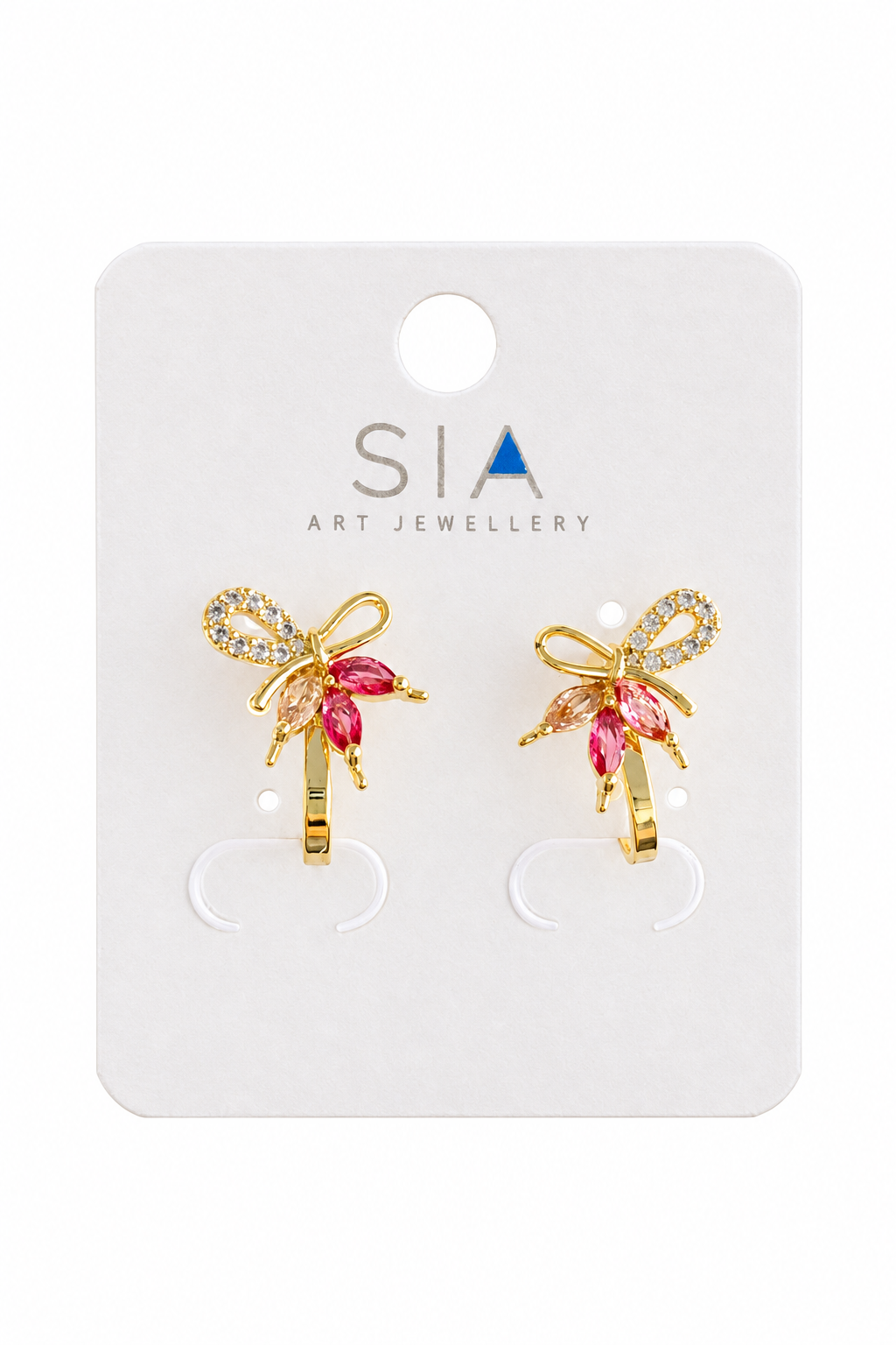 Red Crystal Palm Tree Bow Earrings – White Background