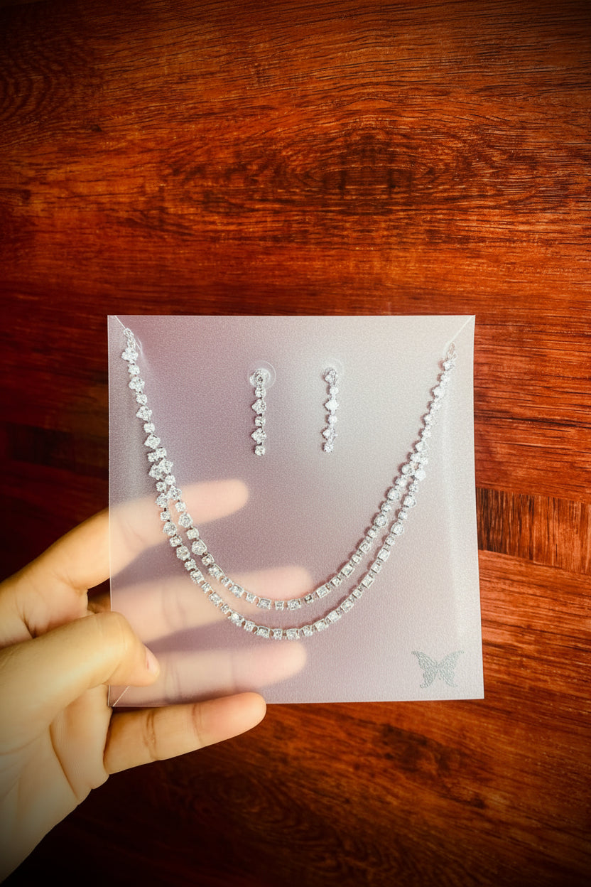 Double Layer Crystal Necklace & Earrings Set