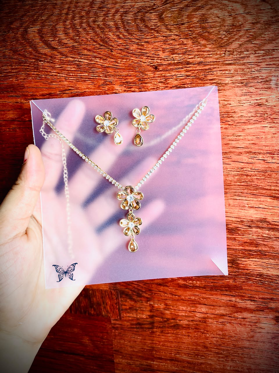 Floral Blossom Necklace Set - Peach colour